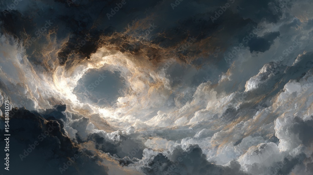 Poster swirling clouds fill the sky, creating a captivating spectacle with intricate designs and a bright o