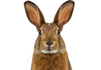 Isolated Close-up Portrait of a Brown Hare Staring