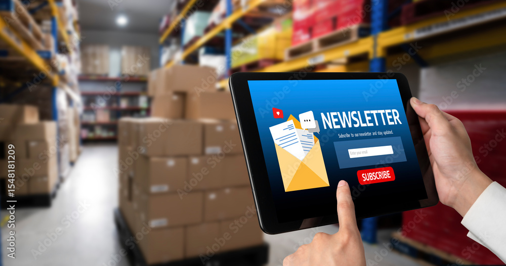 Poster newsletter signup page on computer for customer to subscribe snugly newsletter update information to