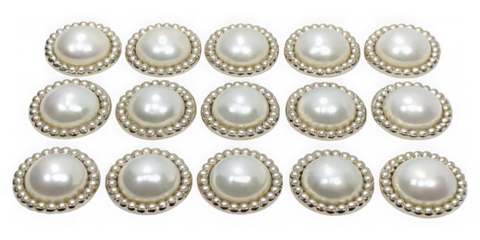 Fifteen pearl buttons displayed on transparent background