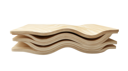 Stack of plywood sheets with smooth laminated surface isolated on white background