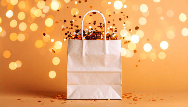 Festive New Year Gift Bag with Colorful Confetti – Celebration Decoration Perfect for Holiday Gifting, Party Themes, and Adobe Stock Contributor Use.

