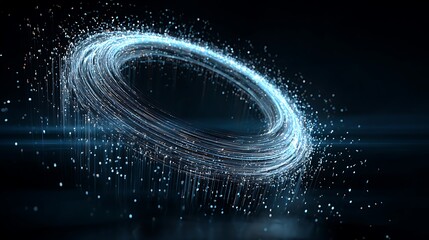 3D torus shape composed of spinning data streams, concept of endless motion and futuristic communication 