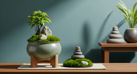 Slats personalizados com paisagens com sua foto Zen Garden Inspired Still Life With Plants And Balancing Stone Piles