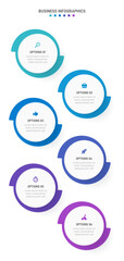 Vertical progress bar featuring 6 arrow-shaped elements, symbolizing the six stages of business strategy and progression. Clean timeline infographic design template. Vector for mobile presentation.