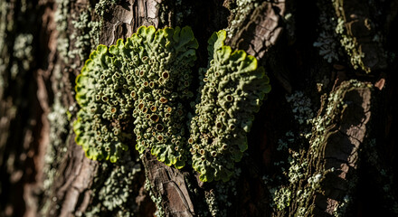Lichen Growth On Tree Bark Depicting Woodland Symbiosis With Detail
