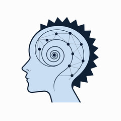 Spiral Network Head Logo Minimal Black & White AI Symbol