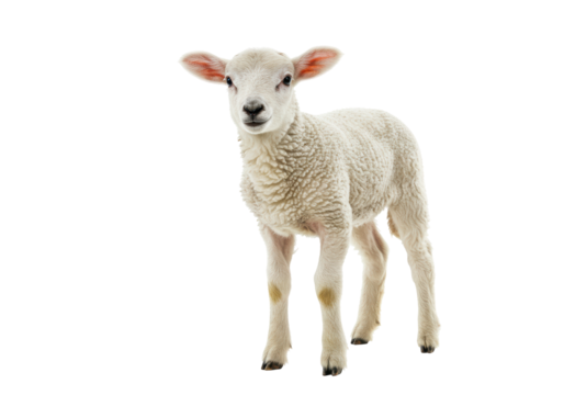 Isolated Adorable White Lamb Standing Calmly