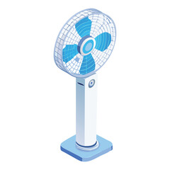 Isometric electric fan design for cooling air circulation appliance home comfort and summer heat relief