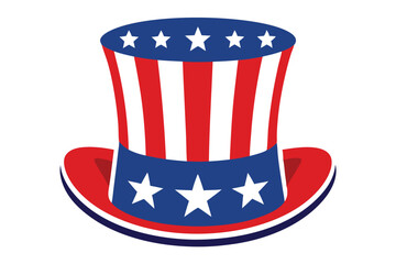 Fourth of July Independence Day vector illustration with USA flag, Uncle Sam hat, and patriotic stars representing national freedom