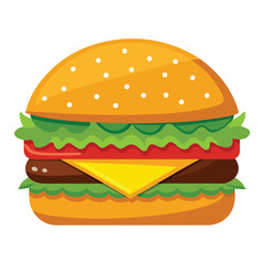 Vector illustration of a classic cheeseburger with lettuce, tomato, and cheese