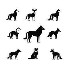 vector illustration of 16 wolf  fox  dingo  jackal.eps