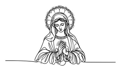sacred heart virgin mary – religious monoline illustration