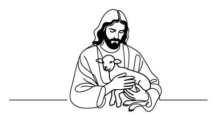 jesus holding lamb – faith and care monoline vector
