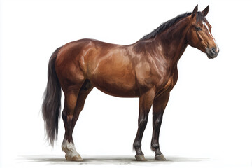 Fototapeta premium a realistic brown horse standing proudly on a clean white surface