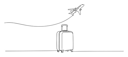 suitcase with airplane takeoff – monoline travel journey icon