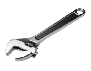 Metal adjustable wrench isolated on white background, essential repair hand tool.