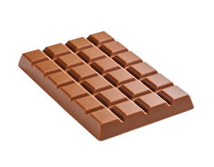 Brown chocolate bar isolated on white background, sweet dessert snack.