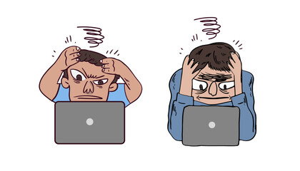 Stressed and overwhelmed person looking at computer.
