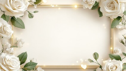Elegant white roses frame a blank space