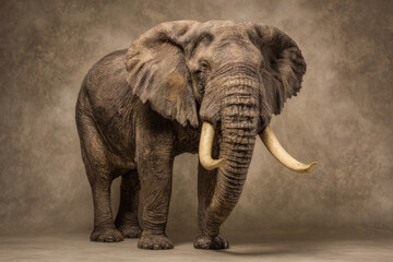Obraz premium African elephant standing in studio with olive green background and natural light