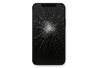 Modern smartphone with broken screen on transparent background