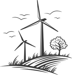 wind energy turbine field eco power vector art