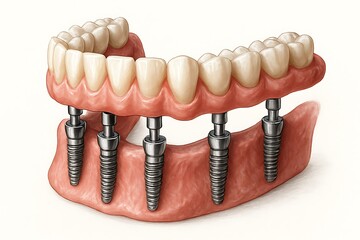 All on 6 Mandibular Prosthesis Illustration with Detailed Dental Implants
