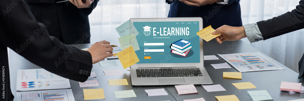 Poster e-learning website with brisk sofware for student to study online on the internet network