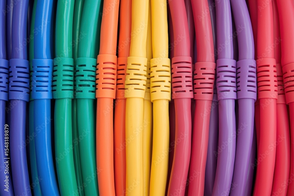 Poster close-up of colorful ethernet cables organized neatly in a row, showcasing vibrant hues and network 