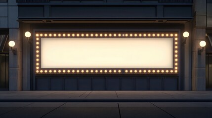 Retro lightbulb border sign on vintage cinema-style storefront under marquee lights