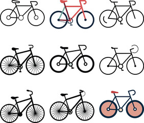 Obraz premium A Collection of Simplified Bicycle Icons: A collection of stylized bicycle icons in various colors and designs, perfect for illustrating cycling concepts. 