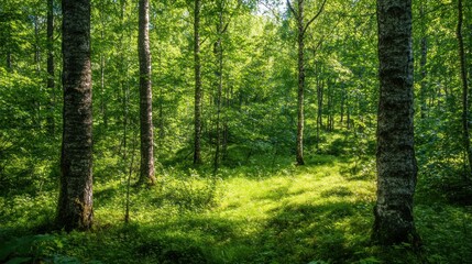 Naklejka premium Sunlight dappled forest pathway