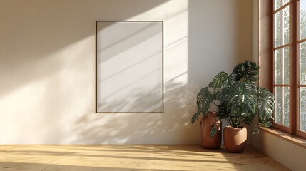 ISO A-size poster mockup with clean wall, warm-toned interior and shadow overlays .