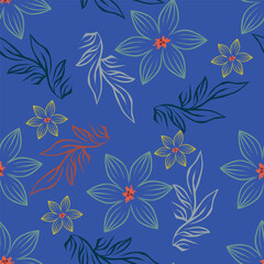 Artistic simple branches flowers peonies, dahlia and buds with leaves seamless pattern. Vector hand drawn. Retro, vintage, pastel print. Template for design, fabric, fashion, wallpaper, textile
