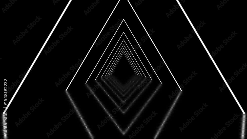 Poster looped 3d animation, neon tunnel with triangle. abstract background