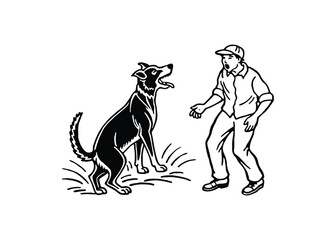 Obraz premium Silhouette of dog barking at stranger isolated on a white background