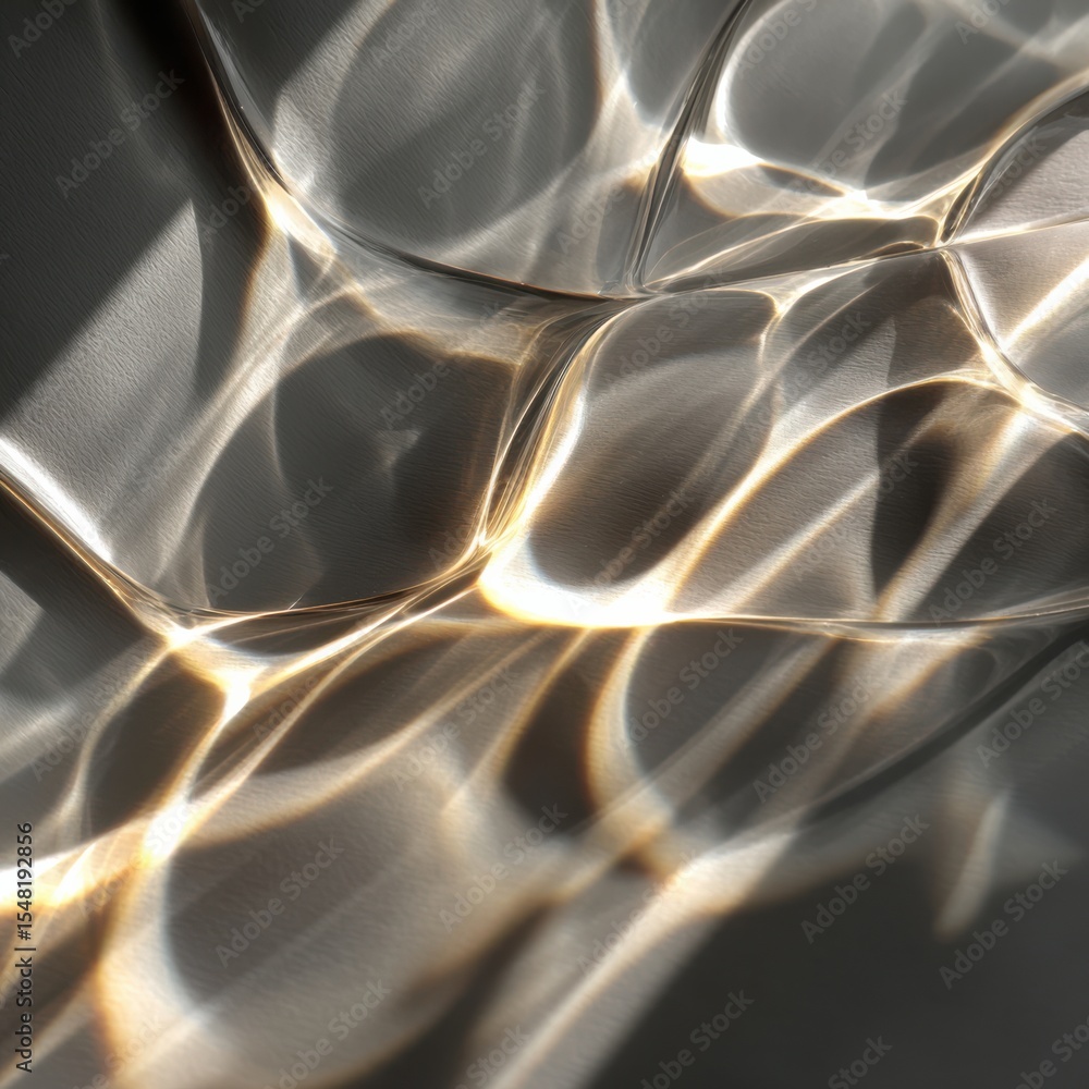 Poster shadows of glass dance upon a neutral surface, creating mesmerizing abstract patterns