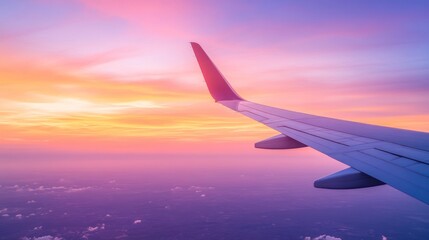 Obraz premium Airplane wing sunset sky view