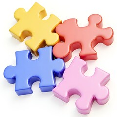 Obraz premium 3D Modern Puzzle Pieces Isolated on Transparent Background – Colorful Realistic Jigsaw Design