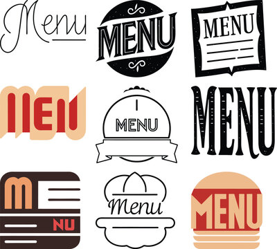 Menu Design Elements: A curated collection of diverse menu design elements, offering a range of typographic styles and layouts.