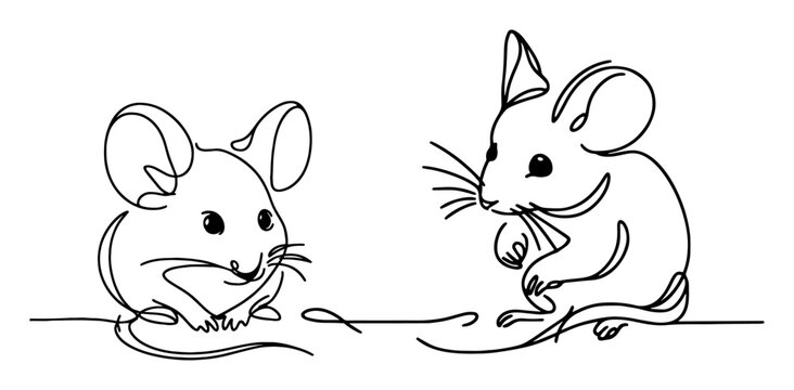 two mice playing simple line illustration