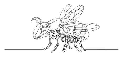 robotic bee futuristic insect line art
