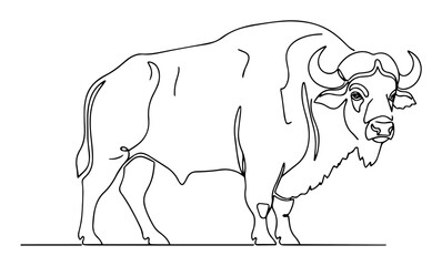 bison standing side view line drawing