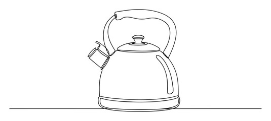 traditional metal kettle line art illustration