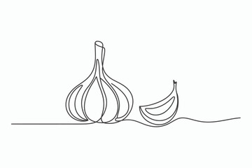 Single line drawing of garlic bulb and clove