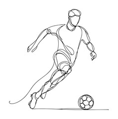 soccer player dribbling ball continuous line artwork