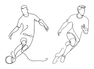 two soccer players running continuous line drawing