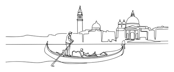 Obraz premium venice gondola ride with skyline continuous line art