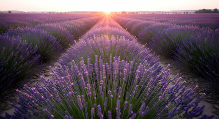 Obraz premium Lavender Field At Sunset Offers Tranquility And Beauty For Relaxing Scenery